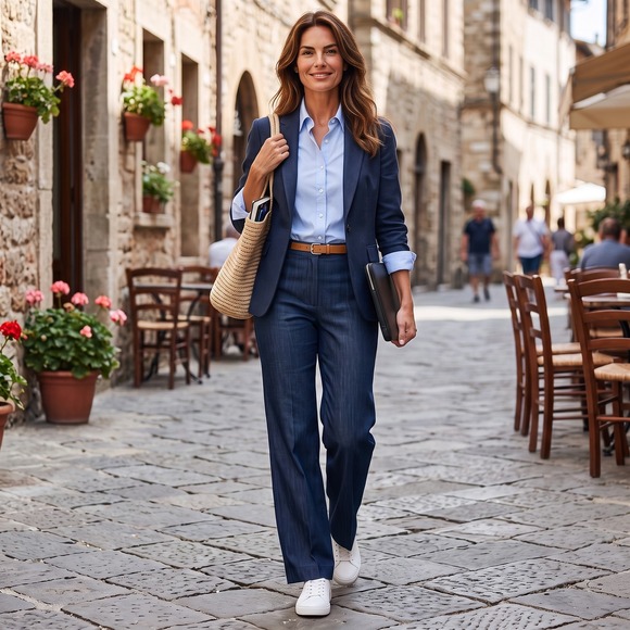 Theory Pants - Theory Womens Wide Leg Trousers Indigo Blue Cotton Blend Dress Pants Size 8